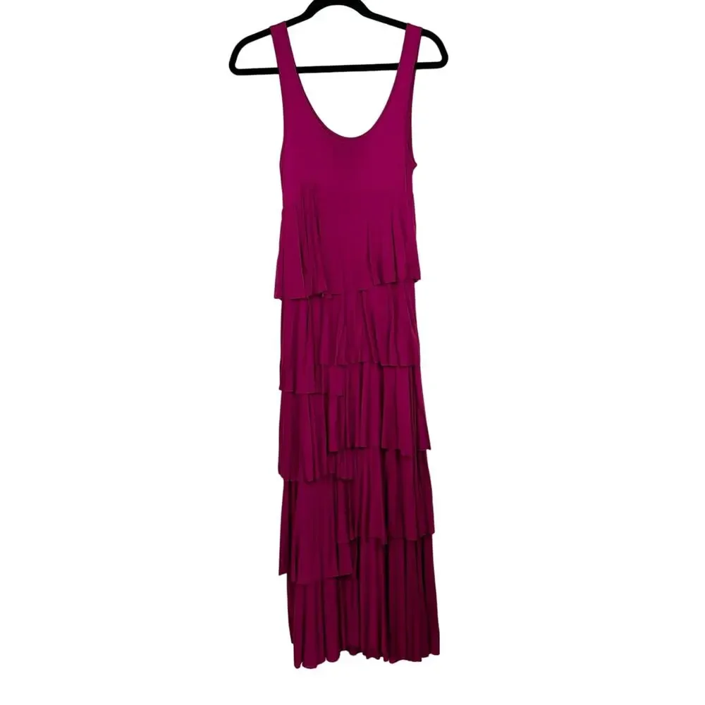Soft Surroundings Maxi Dress Women PXS Magenta Dominique Tiered Ruffle Modal - Picture 2 of 7